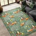 Cute Aesthetic Bedroom Rug, Ultra Thin Vintage Abstract 5x7 Carpet Washable, Boho Floral Botanical Area Rug for Living Room Entryway Kitchen Dorm, Green Woodland Forest Nature Kids Rug Nursery Carpet