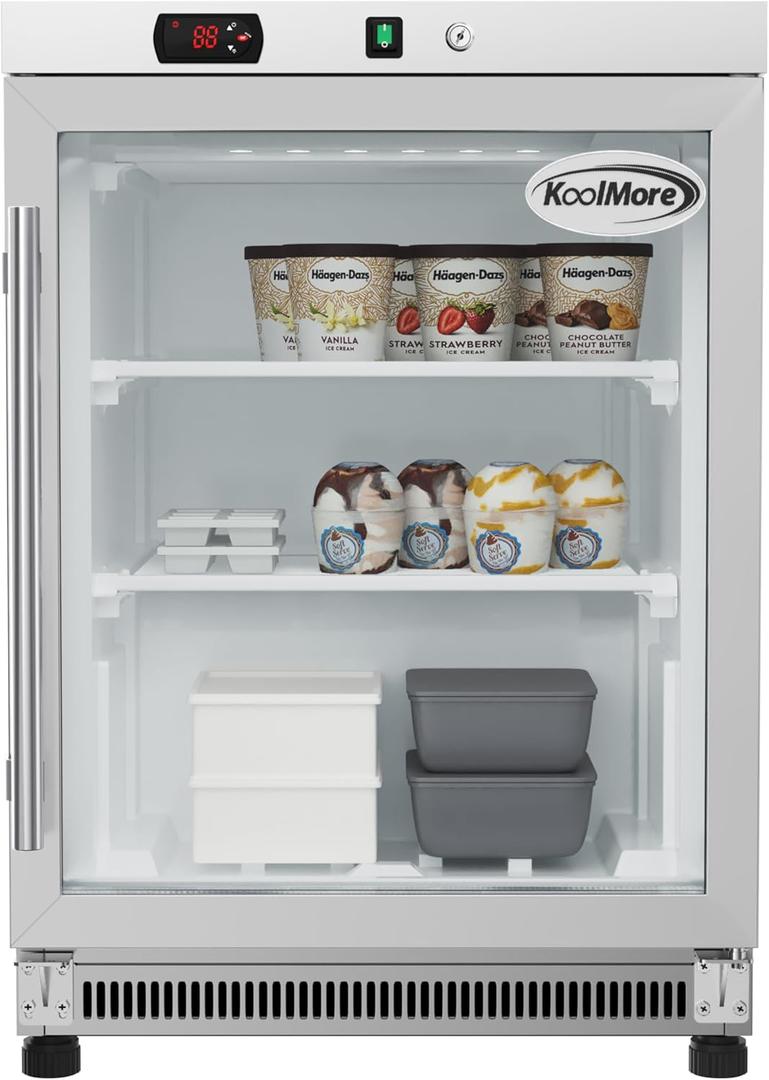 KoolMore 24 in. Commercial Manual Defrost Countertop Display Freezer in White with Stainless Steel and Glass Door, 4.6 Cu. ft. (KM-MDF46GD)