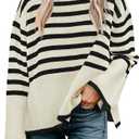 ZESICA Women's Winter Sweaters Casual Turtleneck Long Sleeve Striped Side Slit Loose Pullover Sweater Jumper Tops,Oats,Medium (M)