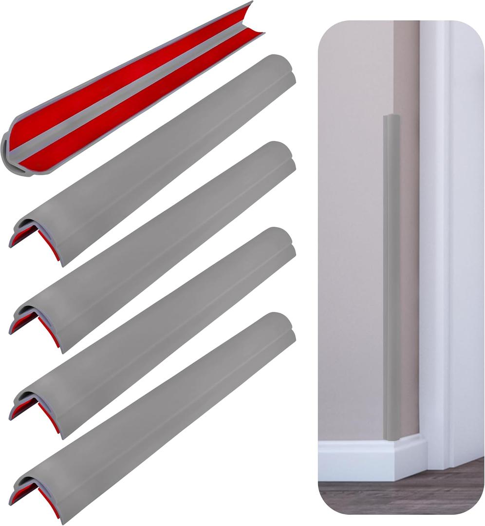 Rubber Bond Wall Corner Guard Edge Protector, 48 inch Heavy Duty Baby Proofing Corner Guards | Self-Adhesive Furniture Edge Strips for Home & Office (5, Grey)