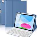 for iPad 10th Generation Case with Keyboard 10.9 Inch- Magnetic Wireless Keyboard Case with Pencil Holder Stain Proof Folio Cover for iPad (A16) 11th Gen 11 Inch 2025/10th Gen 2022 - Blue (Blue)