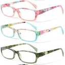 Kerecsen Reading Glasses 5 Pairs Fashion Ladies Readers Spring Hinge with Pattern Print Eyeglasses for Women (Mix Color -8, 4.50)