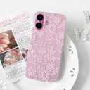 Lovmooful Compatible for iPhone 16 Plus Case Clear Cute Flower Floral Leaf with Romantic Lace Design for Girls Women Soft TPU Shockproof Protective Girly for iPhone 16 Plus Case-Pink
