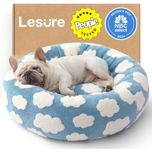 LE SURE Shown on TV Donut Dog Bed Medium Size Dog - Round Cat Beds Indoor as Bed Gift for Calming with Washable Cover, Cute Home Decor Bed with Jacquard Shaggy Plush & Anti Slip Bottom, 30.0"L x 30.0"W x 8.0"Th, Cozy Clouds Blue