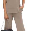 OFEEFAN Women's Lounge Sets Fashion Outfits Wide Leg Loungewear Side Slit Tracksuit for Vacation Travel Airport S-3XL (Brown)