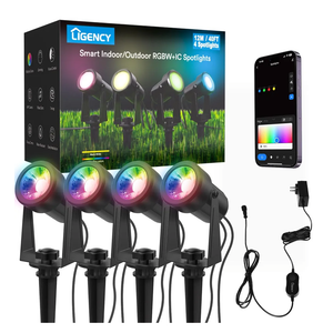 Smart Outdoor Spot Lights 4 Pack – Plug-in 12V DC Powered, 40 Feet RGBW Color Changing Landscape Lighting, IP65 Waterproof, App/Voice/Control Box, for Garden Yard Decor