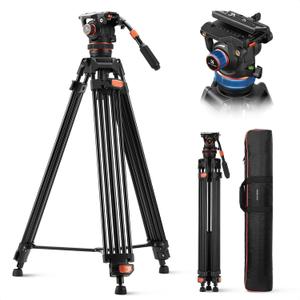 K&F CONCEPT 75" Video Tripod, Heavy Duty Camera Tripod Stand with Fluid Head Damping Adjustable, Load up to 22lb, QR Plate Compatible with Canon Nikon Sony and Other DSLR Camcorder