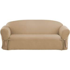 SureFit Cotton Duck Sofa Box Cushion One Piece Slipcover, Couch Cover, Relaxed Woven Fit, 100% Cotton, Machine Washable, Tan