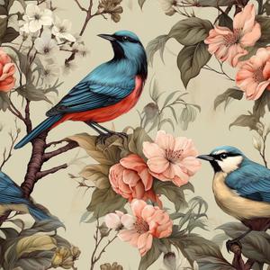VEELIKE Retro Bird Wallpaper Prepasted Vintage Floral Wallpaper Peel and Stick for Bedroom Bathroom 17.7''x118'' Chinoiserie Wallpaper Mural Adhesive Floral Contact Paper for Walls Cabinets Drawers (Beige)