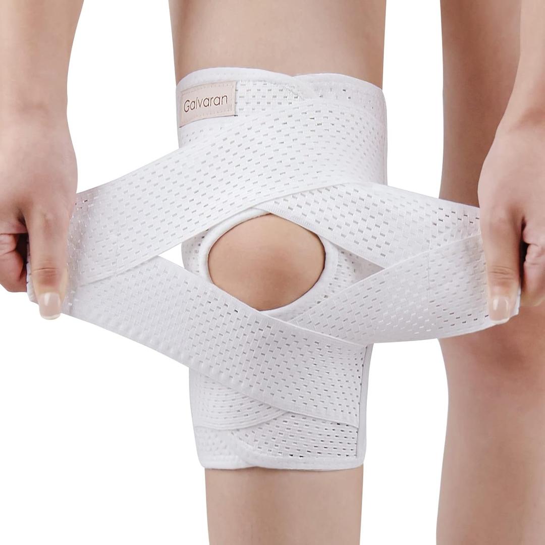 Galvaran Knee Brace with Side Stabilizers for Meniscal Tear Knee Pain ACL MCL Arthritis Injuries Recovery, Breathable Adjustable Knee Support for Men and Women (Large, White)