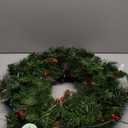 National Tree Company Pre-Lit Artificial Christmas Wreath, Green, Crestwood Spruce, White Lights, Decorated with Pine Cones, Berry Clusters, Christmas Collection, 24 Inches