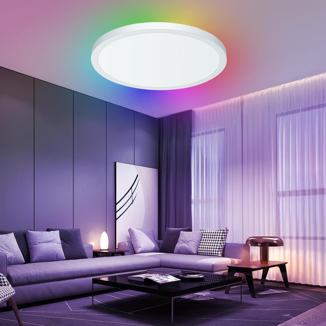 AMKI 12inch Smart RGB Ceiling Light Flush Mount LED,Compatible with Alexa Google Home,30W Flush Mount Lights 16 Million DIY Colors 2700K-6500K Ceiling Lights for Bedroom Living Kids Room Party