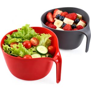 2 Pcs Plastic Mixing Bowls with Colander, 5qt - Nesting Bowls for Kitchen Cooking and Baking Supplies, Red & Gray