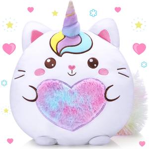 Leyndo Cute Caticorn Plush Pillow 14 Inch Unicorn Cat Stuffed Animal, Soft Pink Kawaii Plush Toy Gift for Girls Birthday Easter and Cat Lovers(Cute)