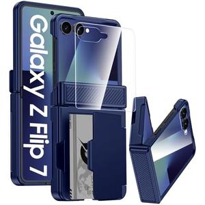 GooseBox for Samsung Galaxy Z Flip 7 Case Wallet RFID Card Holder&Hinge Protection&HD Screen Protector, Full Body Shockproof Cover for Galaxy Z Flip 7(Blue)