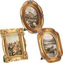 Lineshading 3 Pcs Vintage Gold Photo Frame 4x6, Baroque Ornate Resin Picture Frames Set with Glass Front, 3 Styles for Table Top Display and Wall Hanging Hotel Home Wedding Photography Prop (Classic)