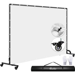 7x10ft White Photo Backdrop with Stand,Movable Photography Backdrop Stand Kit with Wheels and White Screen Backdrop Background for Photo Shooting,Video RecordingEvents, Party