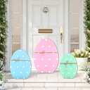 GlikCeil 3 Pcs Easter Wooden Porch Sign Easter Egg Standing Porch Decoration Rustic Welcome Decor for Spring Holiday Outdoor Party Lawn Garden Yard Entryway 12", 16", 21"