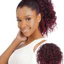 Isaic Ponytail Extension 8 Inch Short Wavy Curly Ponytails Drawstring Ponytail for Black Women Ombre Burgundy Pony Tails Hair Extensions Synthetic Hairpiece for Daily Use