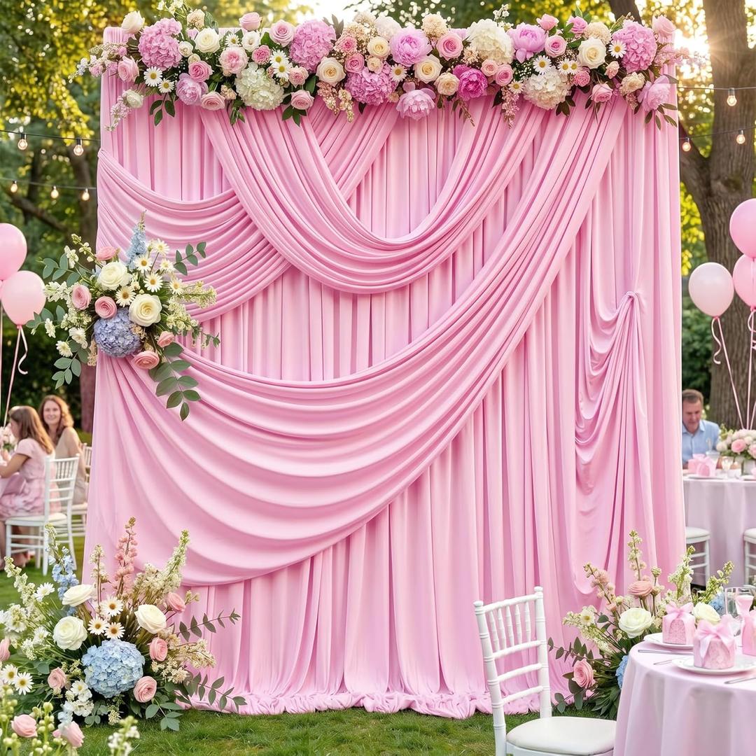 30ftx12ft Wrinkle Free Pink Backdrop Curtain, 6 Panels 12FT Height Pastel Pink Drapes for Wedding Backdrop, Silky Polyester Photo Back Drop Cloth for Birthday Party Photography Background