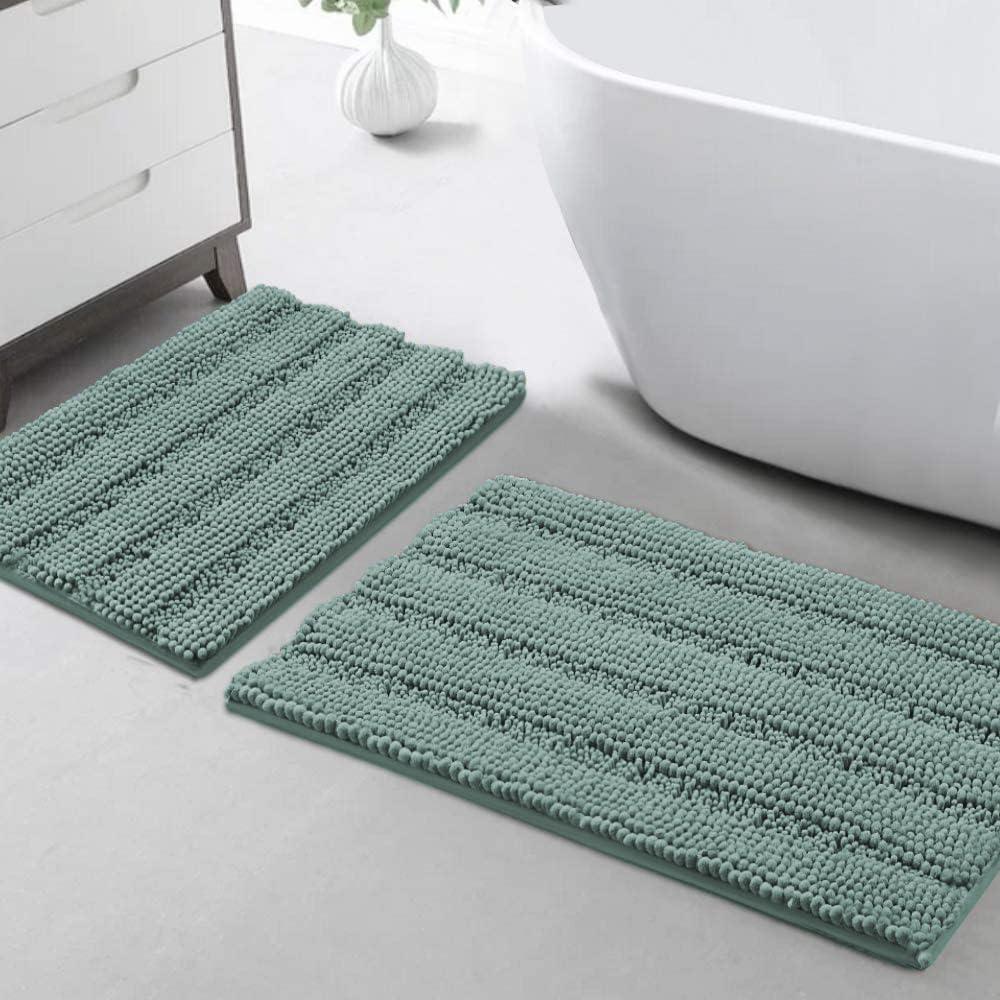 Turquoize Chenille Bathroom Rugs Set Non-Slip Bath Mats for Bathroom Extra Soft Shaggy Bath Mats for Bath Room Floor Indoor Mat for Kitchen/Entryway (20" x 32" and 17" x 24"), Duckeggshell Blue