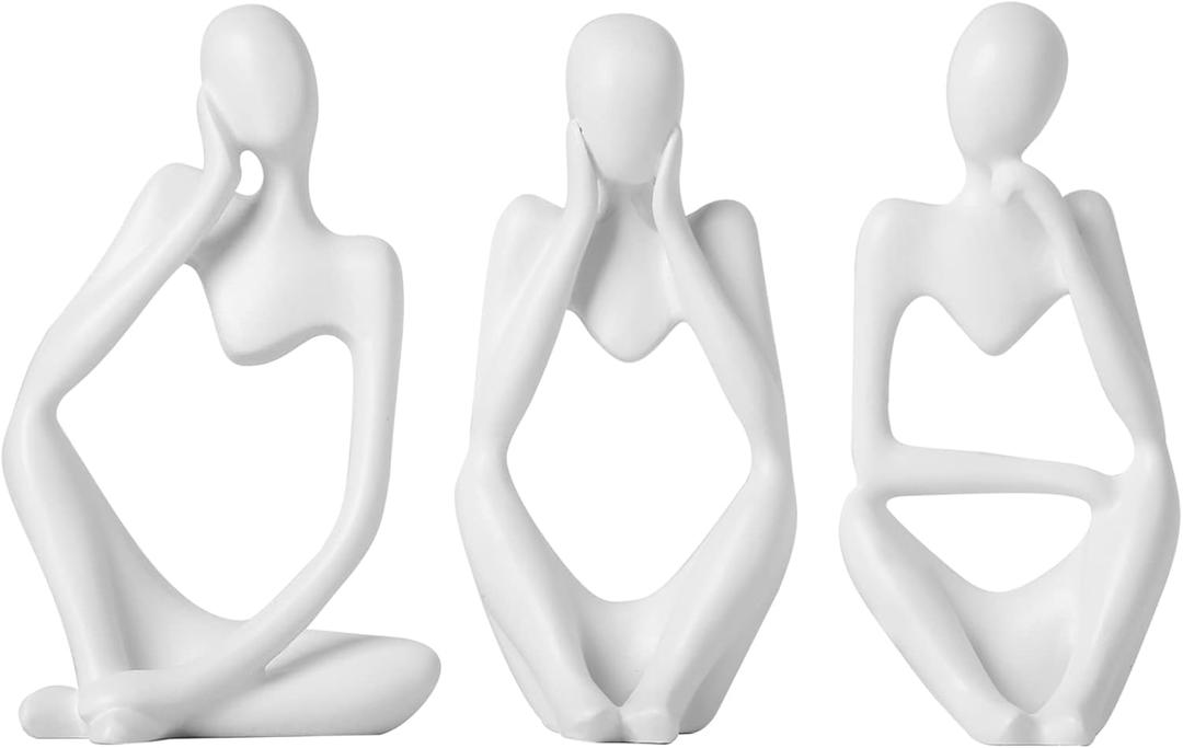 BrownLove 3pcs Decor White Thinker Statue Abstract Art SculptureResin Collectible Figurines for Home Living Room Office Shelf Decoration (One Size)