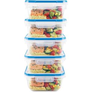 Snapware Plastic Total Solutions (5-Pack, 5.5 Cup) Food Storage Containers Set, Airtight & Leakproof Plastic Locking BPA-Free Lids Tupperware, Freezer Dishwasher Microwave Safe