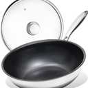 KITEXPERT Non Stick Wok Pan with Lid,12" Titanium Ceramic Pan Nonstick Stainless Steel Stir-fry Pans, PFAS PFOA & PTFE Free, Quick-Cool Handle, Dishwasher & Oven Safe, Compatible with All Cooktops