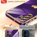 LeYi for Samsung Galaxy A15 5G Case: with Tempered Glass Screen Protector [2 Pcs]+ Full Camera Lens Protection,Love Heart Plating Girly Cute Luxury Shockproof Case, Cute Present for Mom, Dark Purple