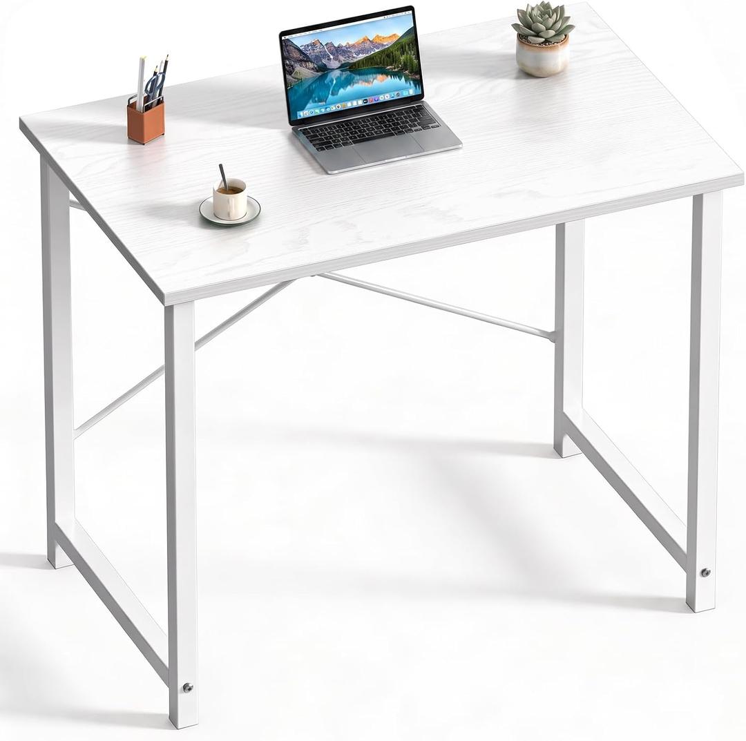 DUMOS 32 Inch Small Computer Desk, Home Office Desks for Bedroom, All White