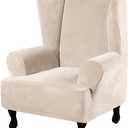H.VERSAILTEX Wingback Chair Covers Velvet Plush Wing Chair Slipcover 1 Piece High Stretch Wing Back Chair Slipcovers Sofa Cover Furniture Cover with Elastic Bottom, Cream