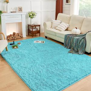 Andency Blue Area Rugs 9x12 for Living Room Home Decor, Large Shaggy Bedroom Carpet, Non-Slip Big Shag Indoor Thick Soft Fluffy Furry Fur Area Rugs for Kids Dorm Nursery Aesthetic