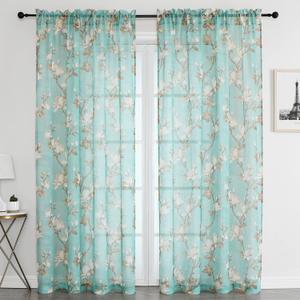 SMILE WEAVER Turquoise Sheer Curtains 54 inch Length 2 Panels for Living Room,Floral Semi Sheer Curtain-Rod Pocket Voile Linen Textured Privacy Light Filtering Window Drapes for Bedroom SMILE WEAVER Turquoise Sheer Curtains 54 inch Length 2 Panels for Living Room,Floral Semi Sheer Curtain-Rod Pocket Voile Linen Textured Privacy Light Filtering Window Drapes for Bedroom