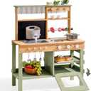 ROBUD Mud Kitchen for Kids Outdoor, Solid Wood Outdoor Play Kitchen, Green Kids Mud Kitchen with Barbecue Grill Removable Sink & Faucet, Monteeori Toys for Children Ages 3+, WH003