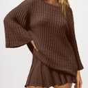 SENSERISE Fall Sweater Sets Skirt Sets Women 2 Piece Outfits Long Sleeve Top and Skirts Set Loungewear (Brown)