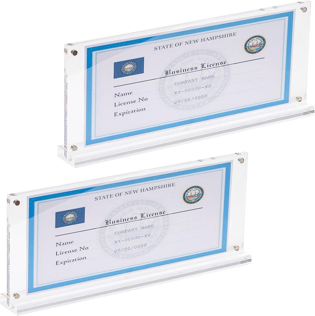 IEEK 2 Pack of Acrylic Business License Frame for 4x9 Business License Certificate Desk/Table Top Display,Clear Certificate Holder Panoramic Photograph Picture Frame,4x10 Inch