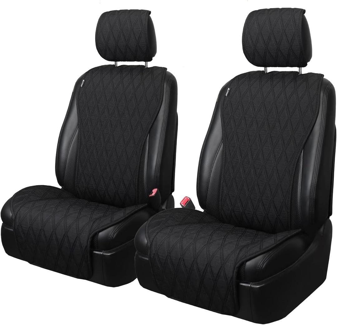 Leader Accessories 2pcs Car Seat Covers for All Seasons Soft & Breathable Front Premium Covers Non-Slip with Headrest Protector Universal Fits Most Automotive, Van, SUV, Truck Black (Front Set Black)