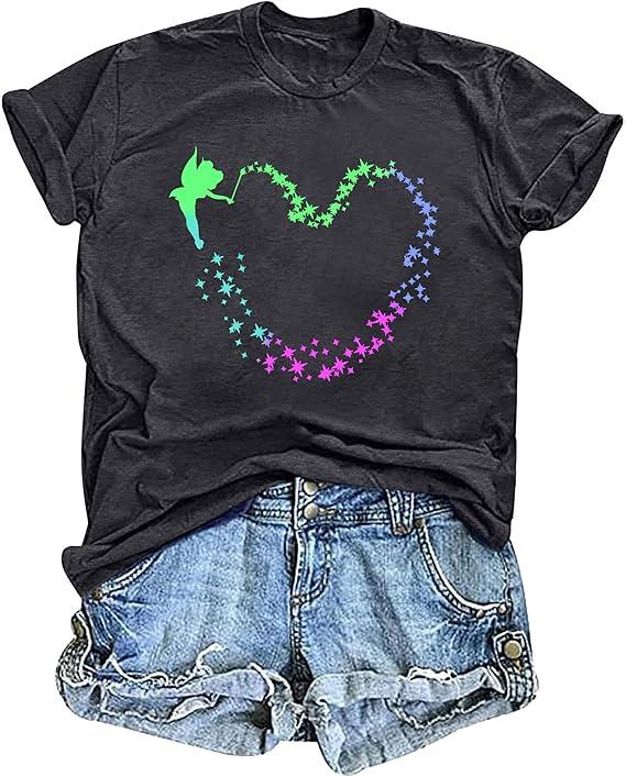 Magical Shirt for Women Funny Graphic Tee Family Vacation Short Sleeve Tops Summer Casual Tops L