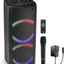 Pyle Portable Bluetooth PA Speaker - 240W Dual 6.5" Rechargeable Indoor/Outdoor BT Karaoke Audio System-TWS, Party Lights, LED Display, FM/AUX/MP3/USB/SD, 6.5mm in, Handle-Wireless Mic, Remote (Black)