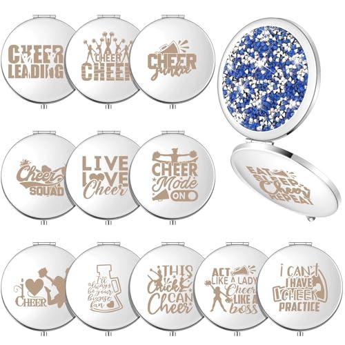 Sintuff 12 Pcs Cheer Gifts for Cheerleaders Compact Mirror Bulk for Cheer Team Coach Cheerleading Gifts Folding Pocket Cosmetic Purse Mirror Accessories(Silver)