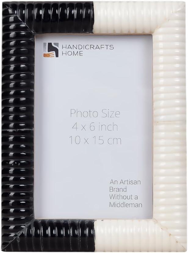 Handicrafts Home Black & White Picture Frame, Handmade Ridged Resin Inlay Photo Frame for Home Decor, Farmhouse Wall & Tabletop Frame, Shelf, Desk & Gallery Wall Decor, 4x6 Black & White Photo Frame