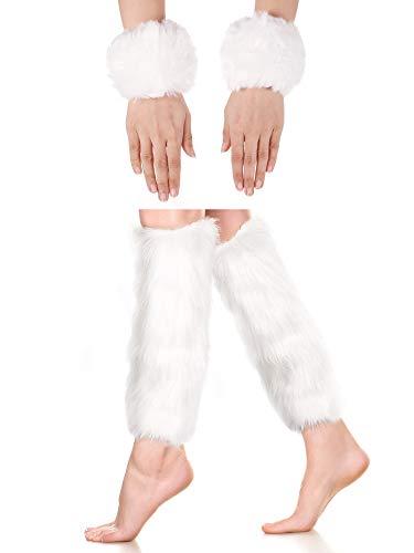 SATINIOR 2 Pairs Faux Fur Cuffs Furry Long Leg Warmer Wrist Boot Cuff(white)