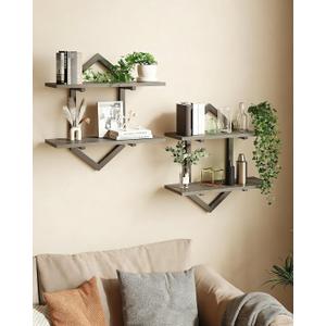 Floating Shelves, Set of 2 Wall Shelf, Wall Mounted Decorative Shelves, 2-Tier Modern Geometric Hanging Storage Shelf for Living Room, Bedroom, Kitchen, Office, Study (Greige + Black)