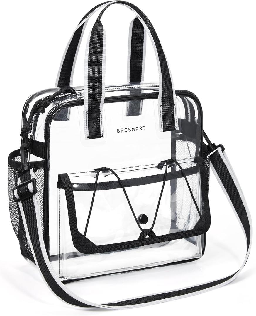 BAGSMART Clear Bag for Stadium Events, 12x6x12 Small Tote Bag with Zipper, Clear Crossbody bag for Festival Essentials (Charcoal)