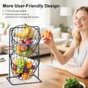 2 Tier Fruit Basket , Countertop Fruit Vegetable Bowl for Kitchen Counter Metal Wire Storage Basket Fruits Stand Holder Organizer for Bread Snack Veggies Produce（Black）
