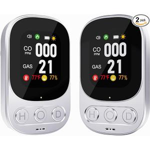[2 Pack] 4-in-1 Carbon Monoxide Detectors Plug in, Portable Carbon Monoxide Detector with Battery Backup, HD Digital Display for CO, Gas, Temperature & Humidity Ideal for Home, Travel, Safety