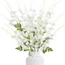 IPOPU 6PCS White Delphinium Artificial Flowers 42.5'' Long Stem Silk Larkspur Flowers Realistic Fake Hyacinth Flowers for Tall Vase Wedding Party Garden Home Decor (White)