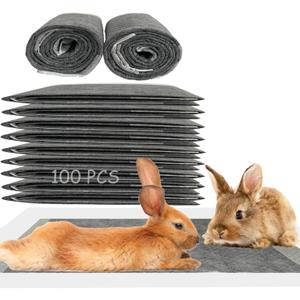 100 Pcs Disposable Rabbit Pee Pads,Pet Pees Pad Cage Black Carbon Liner,Super Absorbent Leak Proof Cushion Reduce Odor Bunny Training Accessories for Kitten Puppy Hamsters Hedgehog (13.0 x 18.0 inches)