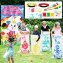 23 Packs Easter Outdoor Party Games for Kids Potato Sack Race Jumping Bags with Legged Race Bands, Egg and Spoon RaceToss Game and Stickers, Outdoor Games for Easter Eggs Hunt,Easter Party Supplies