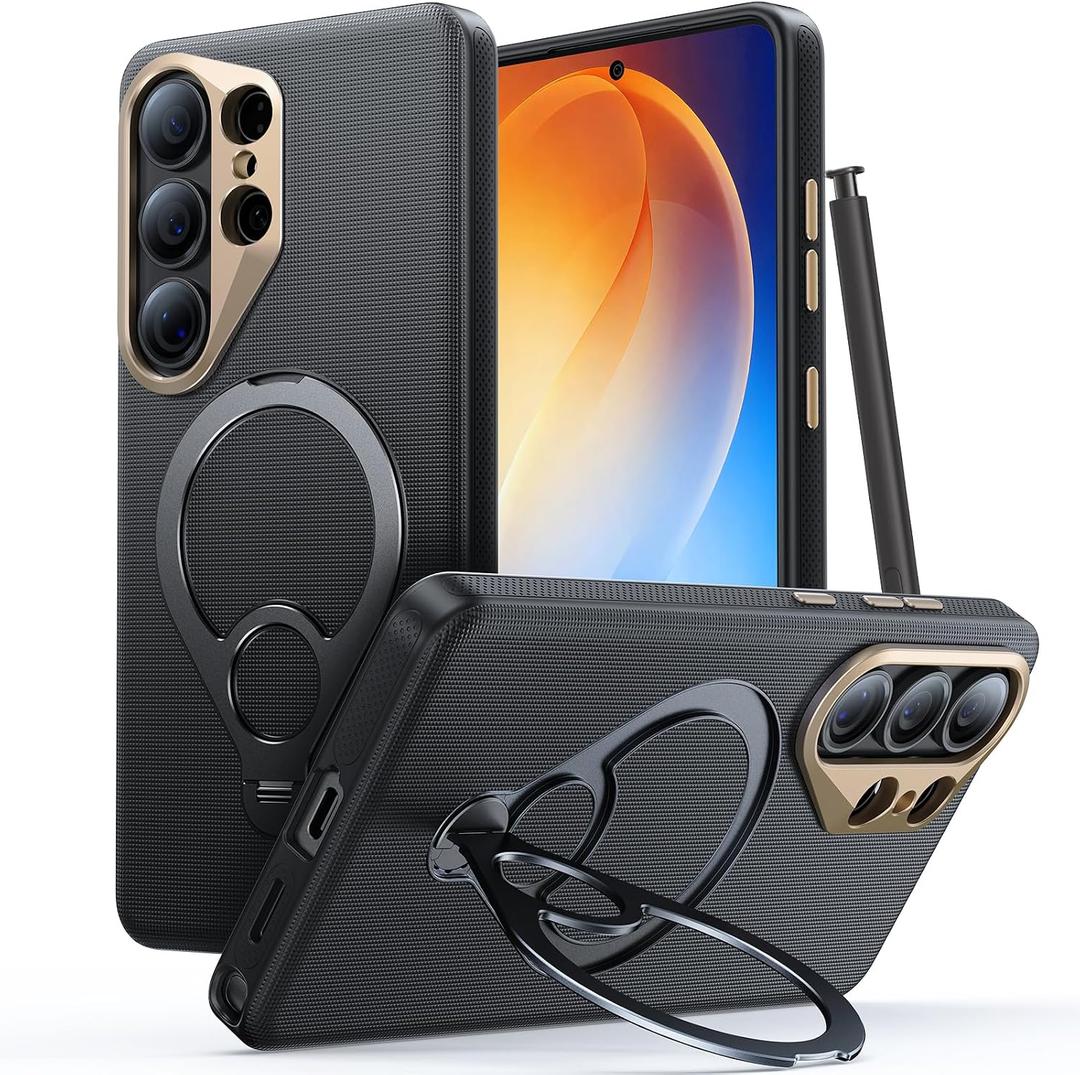 Leather for Samsung Galaxy S26 Ultra Case with 360 Magnetic Stand, [Official Feel] Fit for MagSafe [Mil-Grade Protection] Shockproof Anti-Scratch Phone Case for Samsung S26 Ultra Case,Black